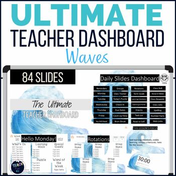 Editable Daily Agenda Slide Ultimate Teacher Dashboard - Waves - Teach Fun Oz Resources