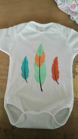 Elske Orange-Mint-Teal Feather 100% Cotton Baby Onesies Short Sleeve - Select Size - Teach Fun Oz Resources