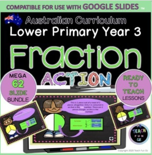 Fractions Digital Slideshow Year 3 third grade Maths Lessons 62 Slides - Teach Fun Oz Resources