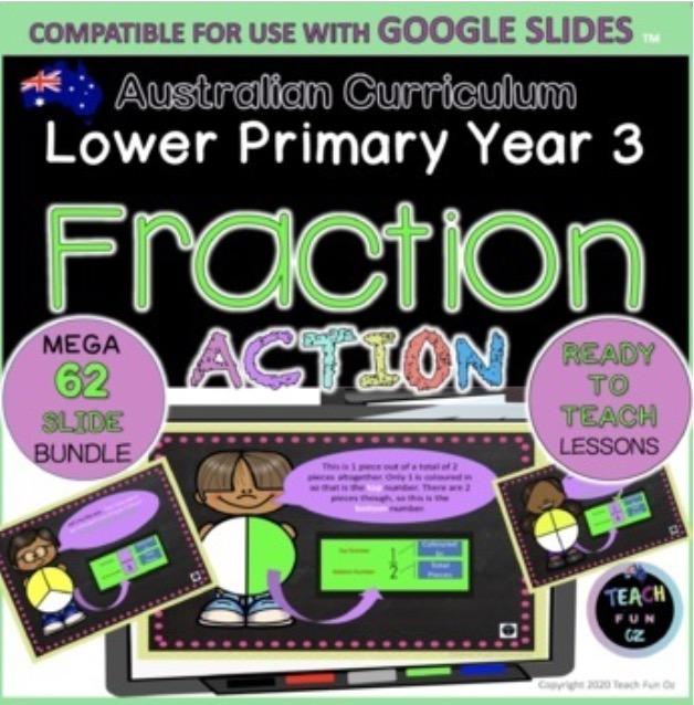 Fractions Digital Slideshow Year 3 third grade Maths Lessons 62 Slides - Teach Fun Oz Resources