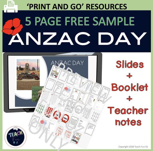 Free Sample of Anzac Day Activities Worksheets Packet Booklet Anzac Facts Slideshow Primary - Teach Fun Oz Resources