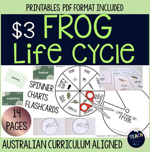 Frog Life Cycle Spinner Flash Cards Charts Science Prep Year 1 2 3 4 - Teach Fun Oz Resources
