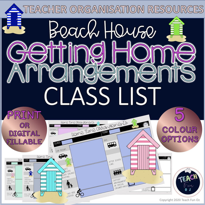 Getting Home End of Day Home Time Travel Arrangements Chart - Beach Houses - Teach Fun Oz Resources
