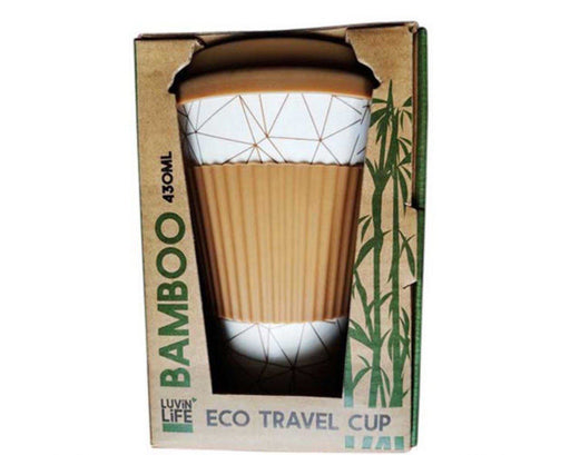 Gold White Geo - Bamboo Eco Travel Cup 430mL - LuvnLife - Teach Fun Oz Resources