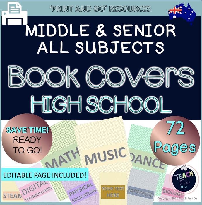 High School Middle School Subject Book Covers Title Cover Pages 72pg Australian - Teach Fun Oz Resources