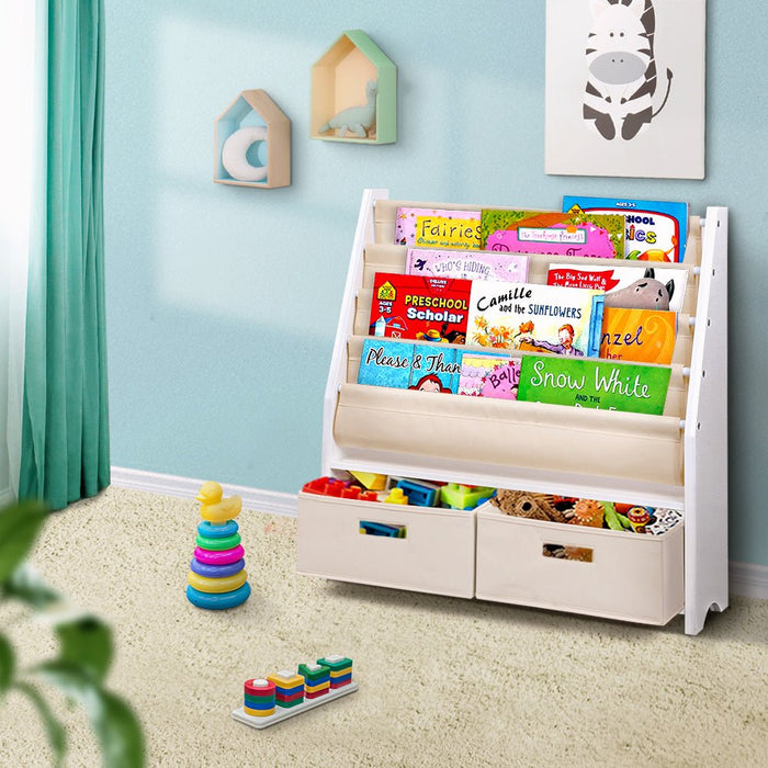 Keezi 4 tier Kids Bookshelf Wooden Bookcase Children Toy Organiser Display Rack - Teach Fun Oz Resources