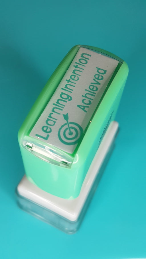 Learning Intention Achieved - Teacher Stamp Small Rectangular - green ink - Teach Fun Oz Resources