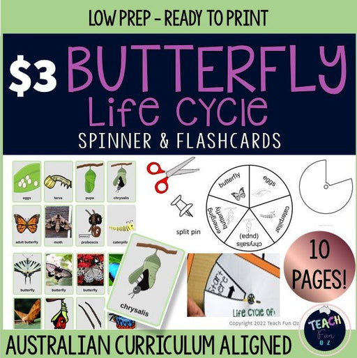 Life Cycle of a Butterfly Spinner Flash Cards Charts Science lifecycle - Teach Fun Oz Resources