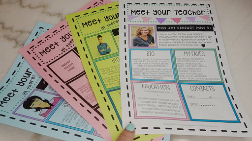 Meet the Teacher template editable sheet 4 designs FREE download Back to School - Teach Fun Oz Resources