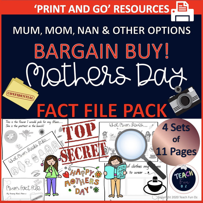 Mothers Day Activity Worksheet Packet Booklet Primary Mum Mom Nan Fact File - Teach Fun Oz Resources