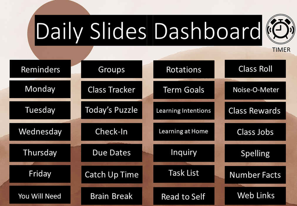 Neutral Moon - Ultimate Teacher Dashboard Editable Daily Agenda Slides and Timers - Teach Fun Oz Resources