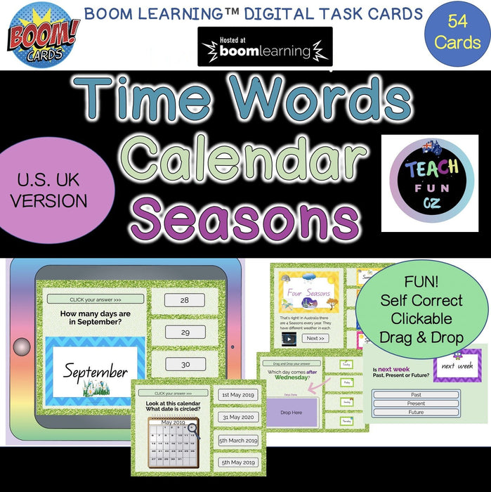 Northern Hemisphere Version Seasons Calendar Days Time Digital Learning Cards Boom Deck 54pg - Teach Fun Oz Resources