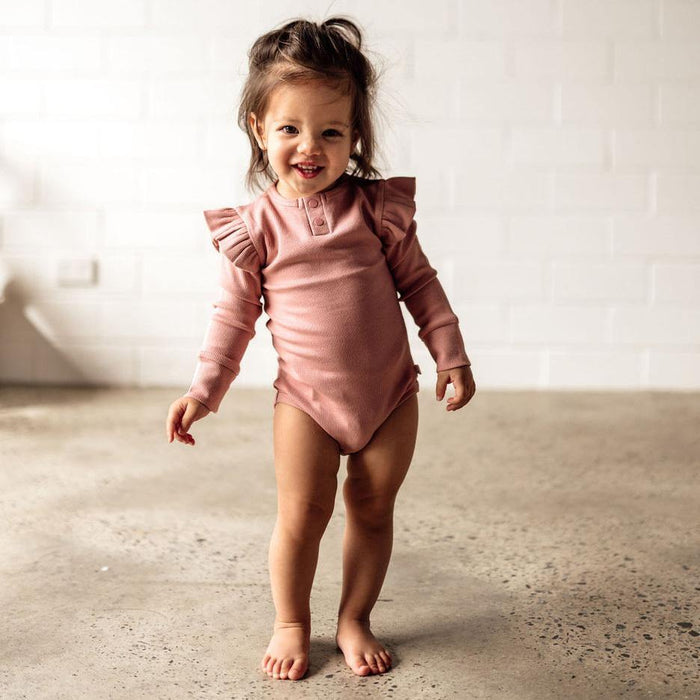 Organic Long Sleeve Bodysuit Rose Snuggle Hunny Kids - Teach Fun Oz Resources