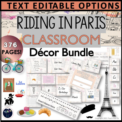 Paris France French Decor 376 Pages MEGA Pack Editable Text Eiffel Tower - Teach Fun Oz Resources