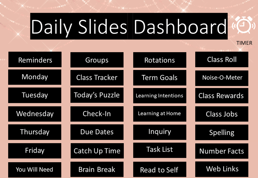 Pink Fairy Lights - Ultimate Teacher Dashboard Editable Daily Agenda Slides and Timers - Teach Fun Oz Resources