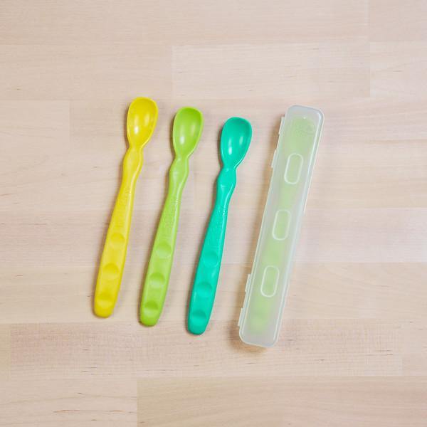 Re-Play Infant Spoons 4 Pack- Green Aqua Yellow with Plastic Case - Teach Fun Oz Resources