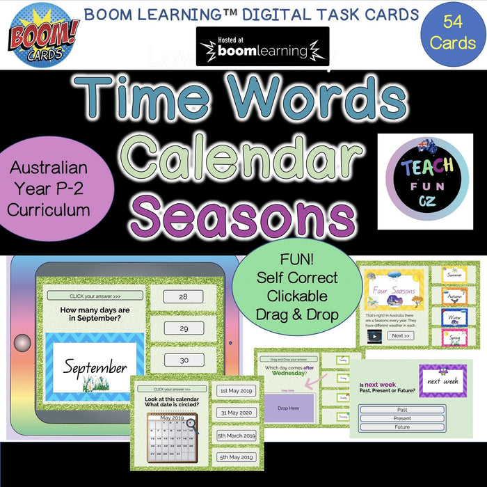 Southern Hemisphere Seasons Calendar Days Time Digital Learning Cards Boom Deck Aust Version 54pg - Teach Fun Oz Resources