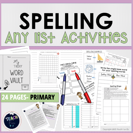 Spelling activities for any list - word work spelling centers worksheets - Teach Fun Oz Resources
