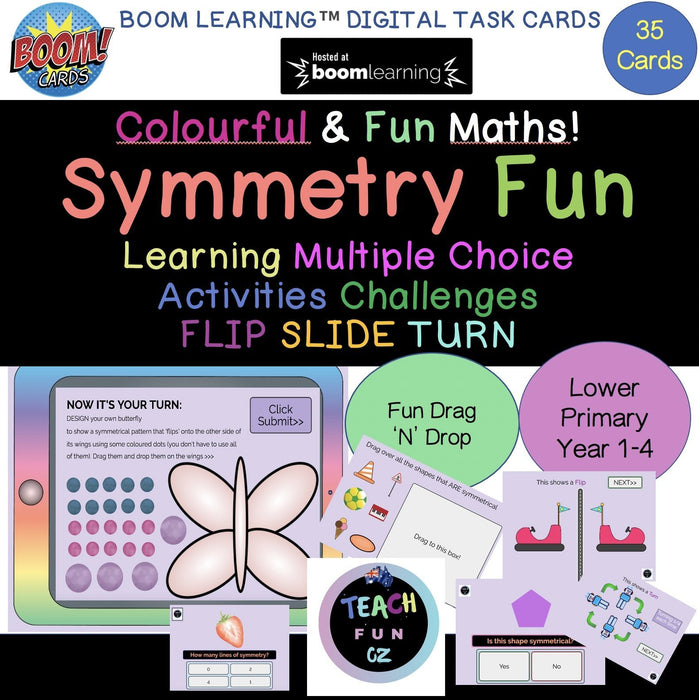 Symmetry Fun Boom Learning Deck Online Self Correcting Activities 35 Cards Lower Primary - Teach Fun Oz Resources