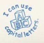 Teacher Stamp Small Round - I Can Use Capital Letters - Blue Ink - Teach Fun Oz Resources