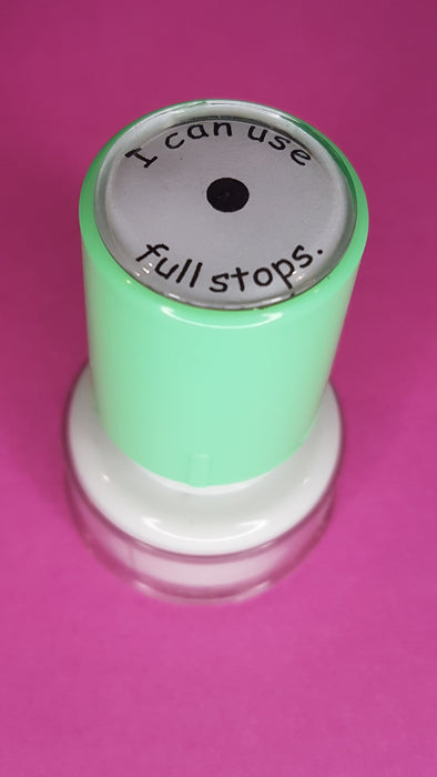 Teacher Stamp Small Round - I Can Use Full Stops - Green Ink - Teach Fun Oz Resources