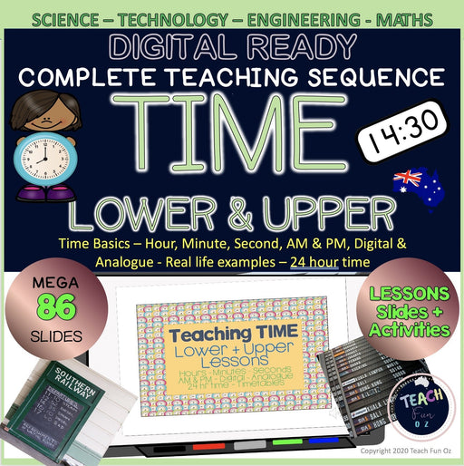 TIME Maths 86 Slide Teaching Sequence 24 hour time Digital Analogue AM PM - Teach Fun Oz Resources