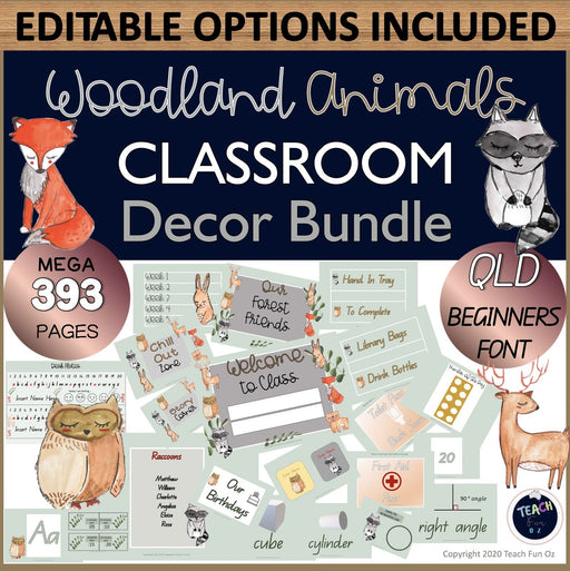 Woodland Forest Animals Decor Theme 393 Pages MEGA Pack QLD Font Australian - Teach Fun Oz Resources